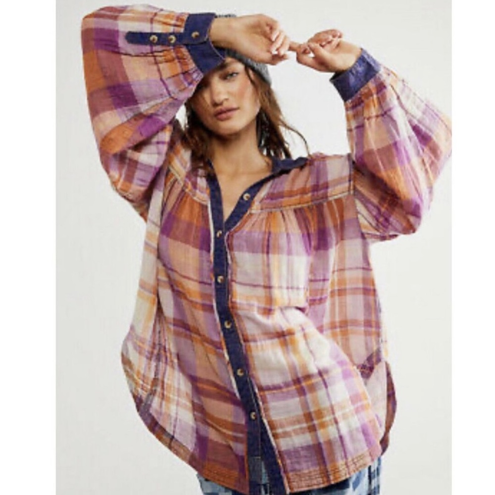 Free People Olivia Plaid Top
